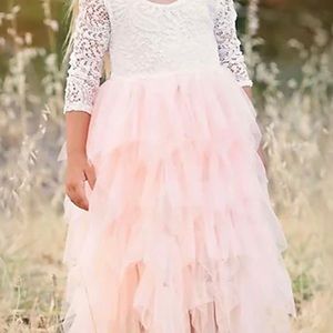 Girls light pink and white Lace and Tulle dress
